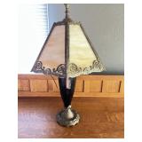 Victorian Style Table Lamp W/ Metal Overlay Shade