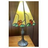 Tiffany Style Table Lamp W/ Rose & Leaf Motif