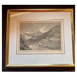 Vintage Wood Engraving Of Zermatt & Matterhorn