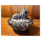 Slag Glass Lion Covered Dish 1900-1920