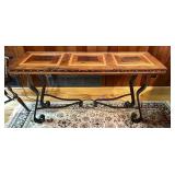 Rustic Wooden Side Table W/ Wrought Iron Legs
