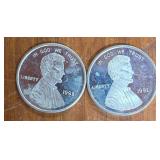 1991 & 92 Lincoln Penny 1oz Silver Coins