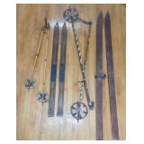 Vintage Wooden Skis and Poles