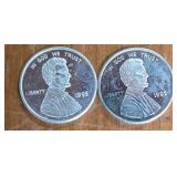 1992 Lincoln Penny 1oz Silver Coins