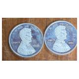 1991 Lincoln Penny 1oz Silver Coins