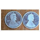 1991 & 92 Lincoln Penny 1oz Silver Coins
