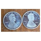1991 & 92 Lincoln Penny 1oz Silver Coins