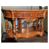 Carved Wood Sideboard W/ Glass Shelf