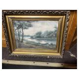 Framed River Scene Signed Art Work