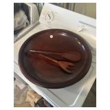 Large wooden salad bowl made in Haiti with fork
