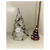 Two Fenton Christmas trees, 3 inches and 6 inches