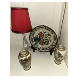 Hand painted Hong Kong plate, candle, lamp, a