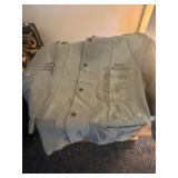 Tote with military hats, wool blanket, uniform,