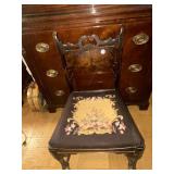 Needlepoint seat side chair and English cane