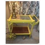 Wooden tea cart with glass serving tray