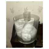 Punch bowl, 4 cups and glass ladle