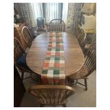 Kitchen double pedestal oak table with six chairs