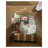 Large box of glass ornaments