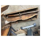 Early wood toolbox, and antique tools