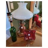 Snowman bottle lamp, and dresser lamp, ash tray