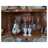 Stemware, candle holders, water bottle, salt &
