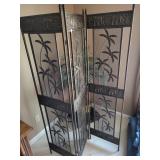 Three section room divider screen with palm