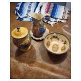 Large bowl and covered container, bowl and pitcher