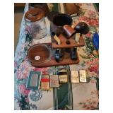Old pipes, pipe holder, lighters, leather bound