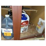 Various cleaners, insect killers, etc., in cabinet