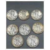 Eight walking liberty half dollars, 1935S 1943D