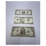 1974 $50 Bill, 2003 $5.00 bill star note, 2003A