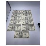 11 FIVE DOLLAR BILLS -  Sequential Serial n