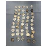 50 Various date Mercury dimes