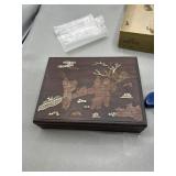 Two Asian jewelry boxes need pieces glued back on