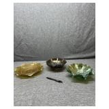 Three Carnival glass bowls