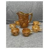 Grape pattern pitcher and 6 cups