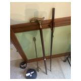 Sword cane,  horse head, shoe horn, and wooden