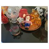 Wood plate, Candy dish candleholders, raggedy,