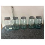 5 glass jars marked 'Ball' only