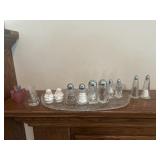 Serving tray with salt and pepper, shakers and