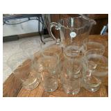 Fostoria pitcher and eight water glasses
