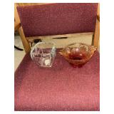 Pink Depression candy dish and clear candy dish