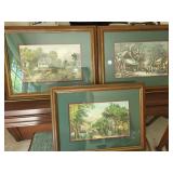 Framed artwork:  1. 'A snowy morning' 1864