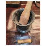 Antique cast iron Mortor with wooden smasher