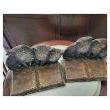 Cast iron bookends book and Kitty