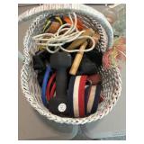 Basket full of exercise equipment, ab slide, j