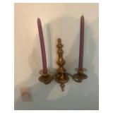 Pair of brass wall hanging candle sconces