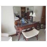 Highly Ornate Carved dressing table with bench -