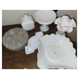 Several pieces milkglass, candy dishes