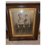Framed picture two young boys with striped shirts